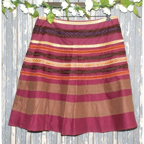 The Limited Ladies A-Line Knee Length Skirt 8 Striped Lined Side Zipper Cotton - Picture 3 of 7